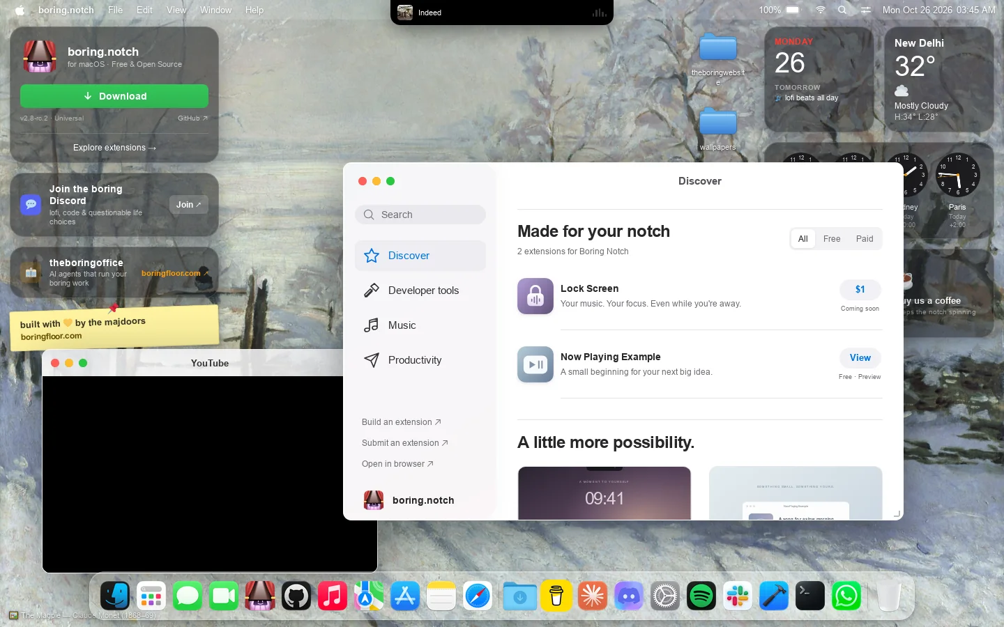 boring.notch — the notch, reinvented for macOS Homepage screenshot