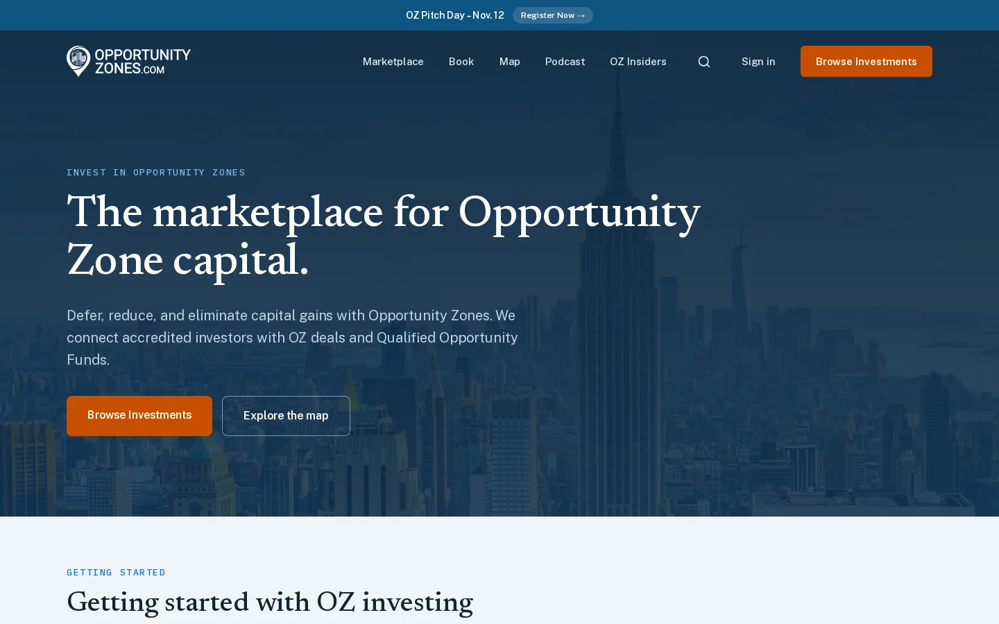 OpportunityZones.com Homepage screenshot