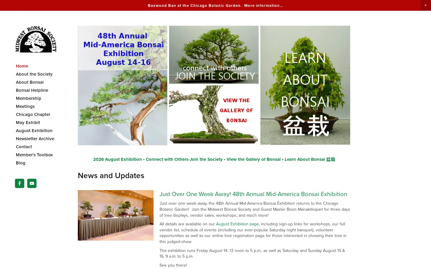 Midwest Bonsai Society Homepage screenshot