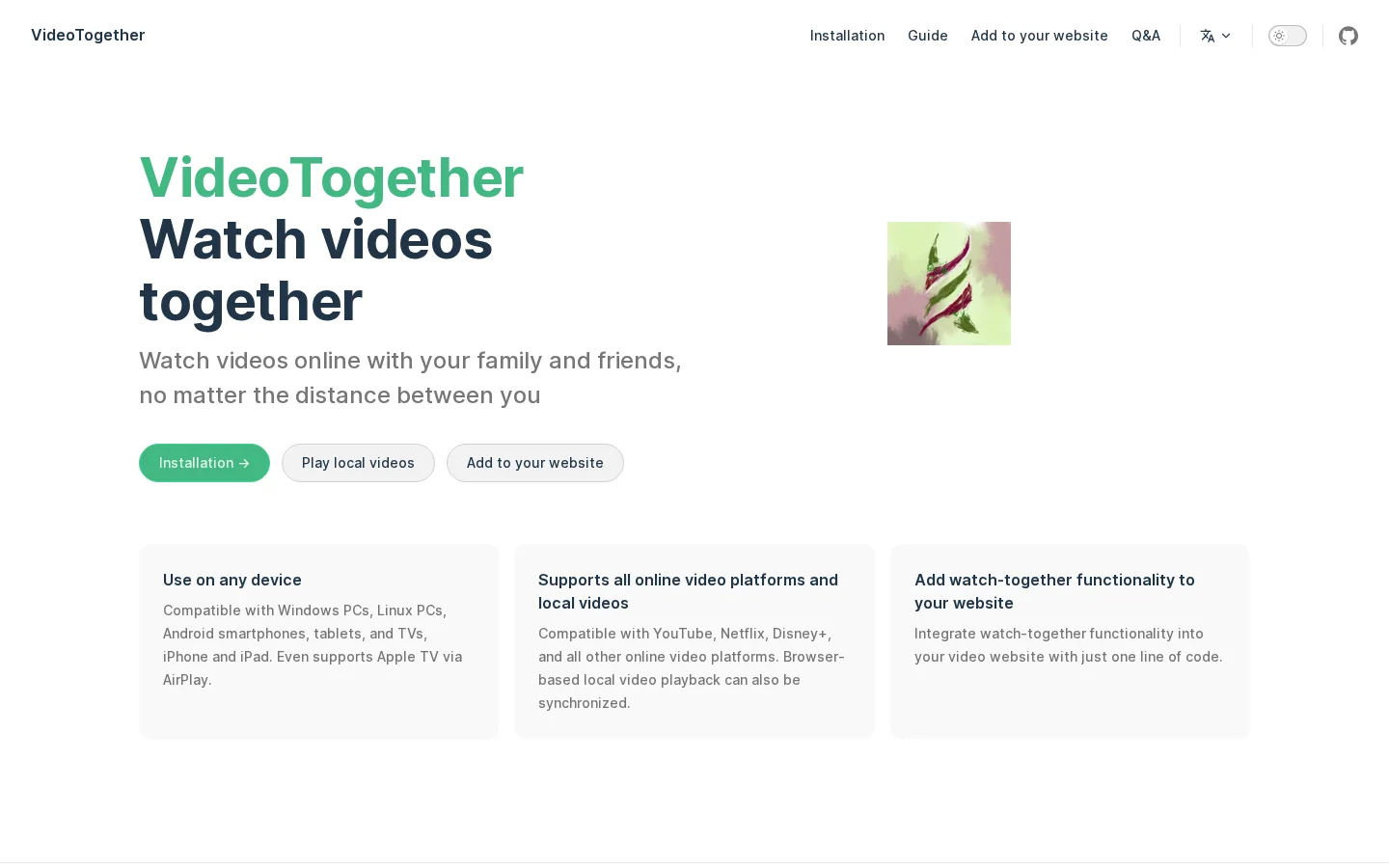 VideoTogether Homepage screenshot