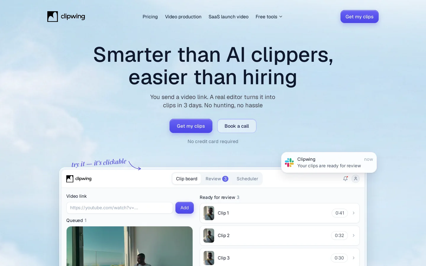 Clipwing Homepage screenshot