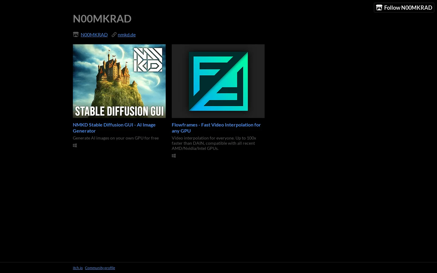 N00MKRAD - itch.io Homepage screenshot