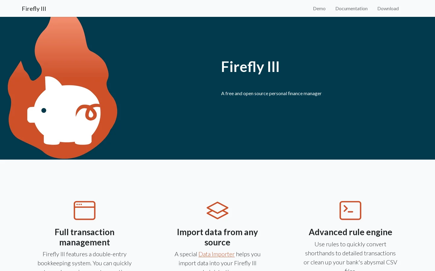 Firefly III Homepage screenshot