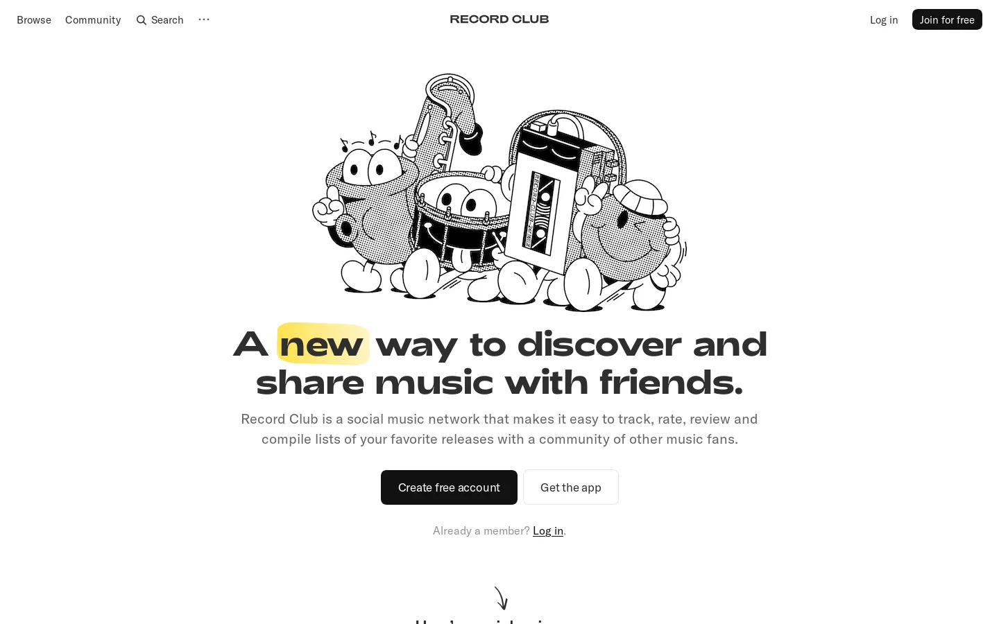 Record Club Homepage screenshot