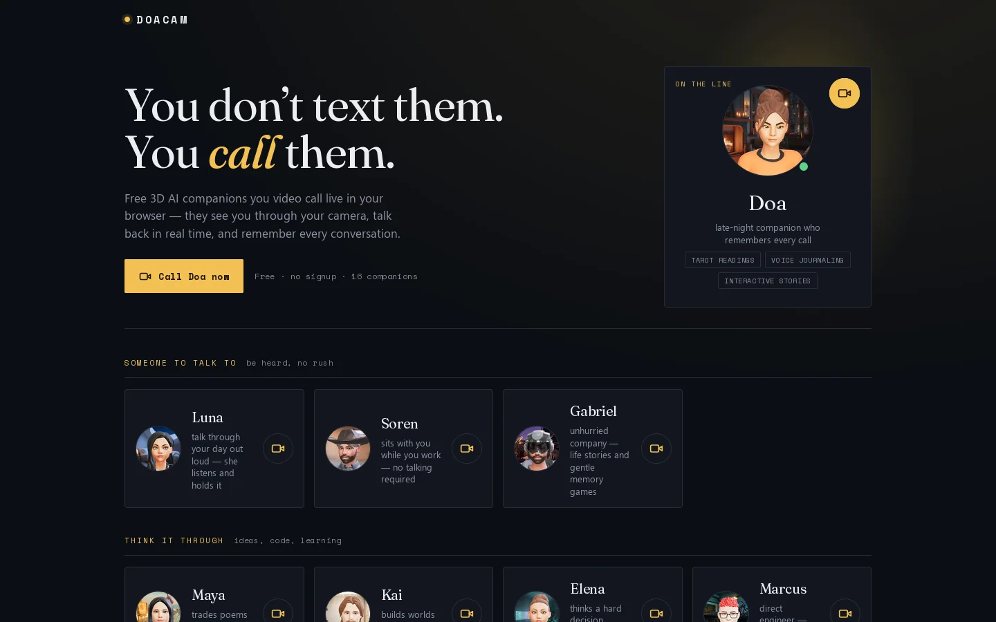 DoaCam Homepage screenshot