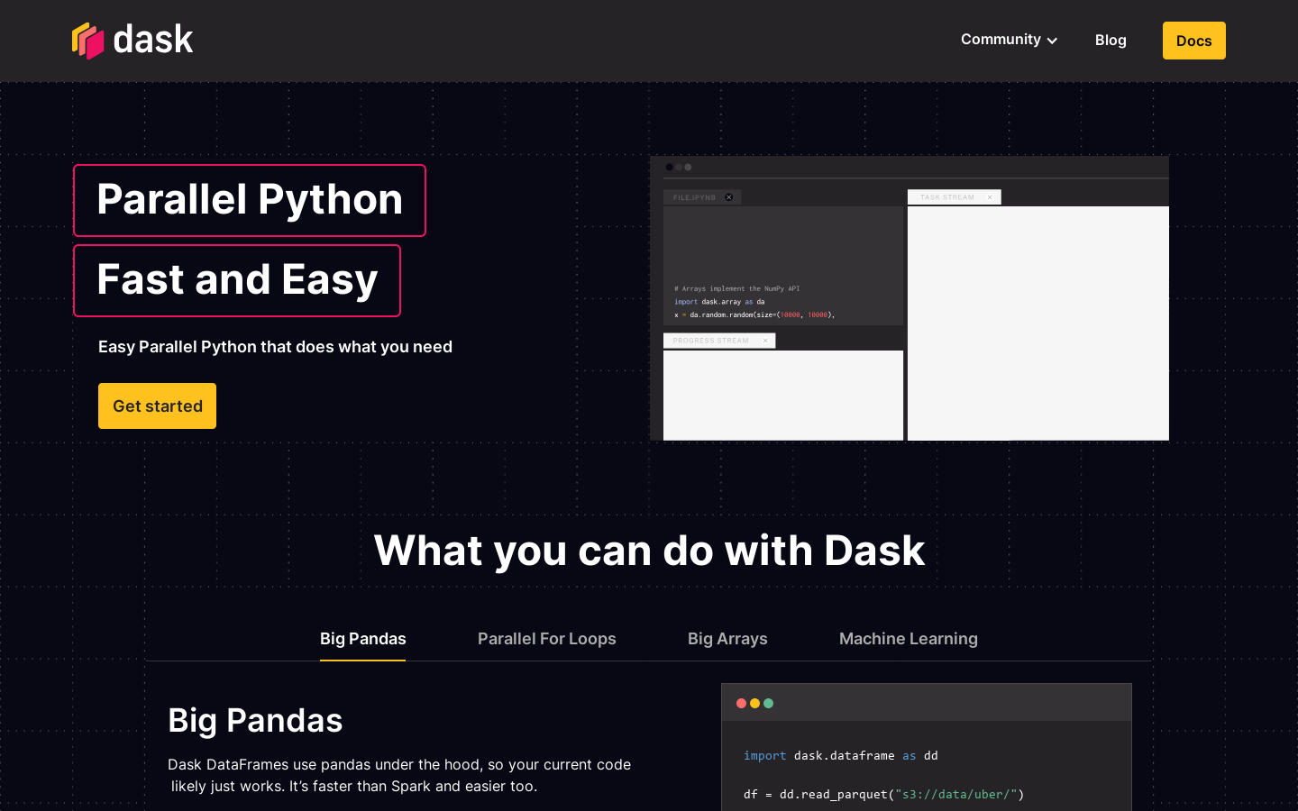 Dask Homepage screenshot