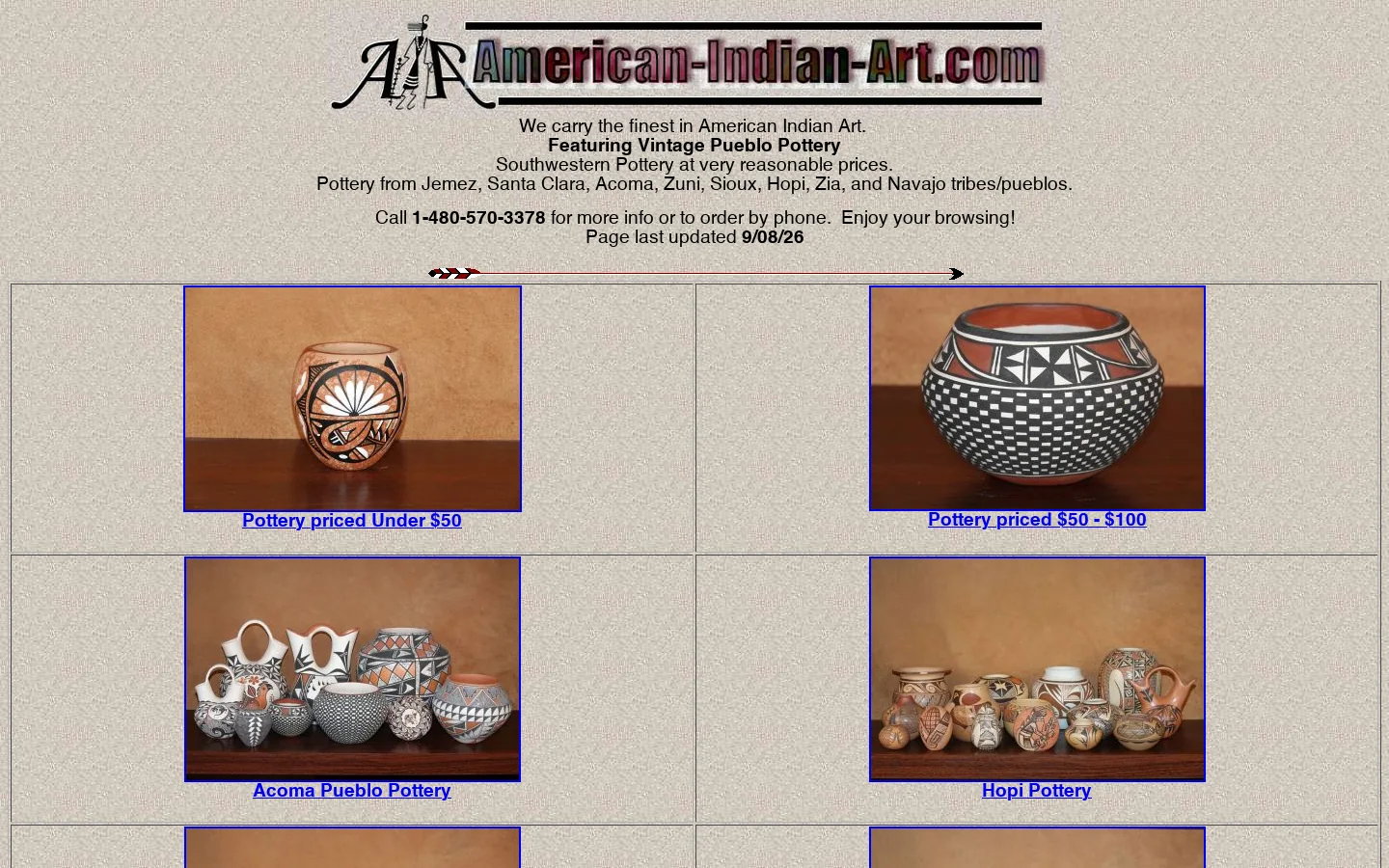 Authentic Native American Pottery and Arts Homepage screenshot