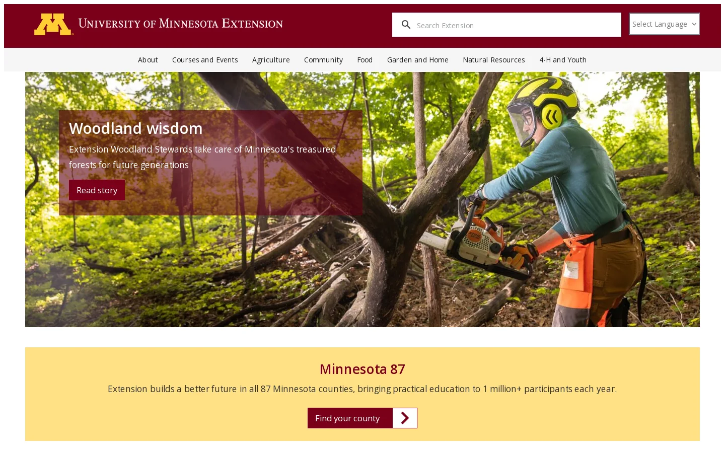 Extension at the University of Minnesota Homepage screenshot