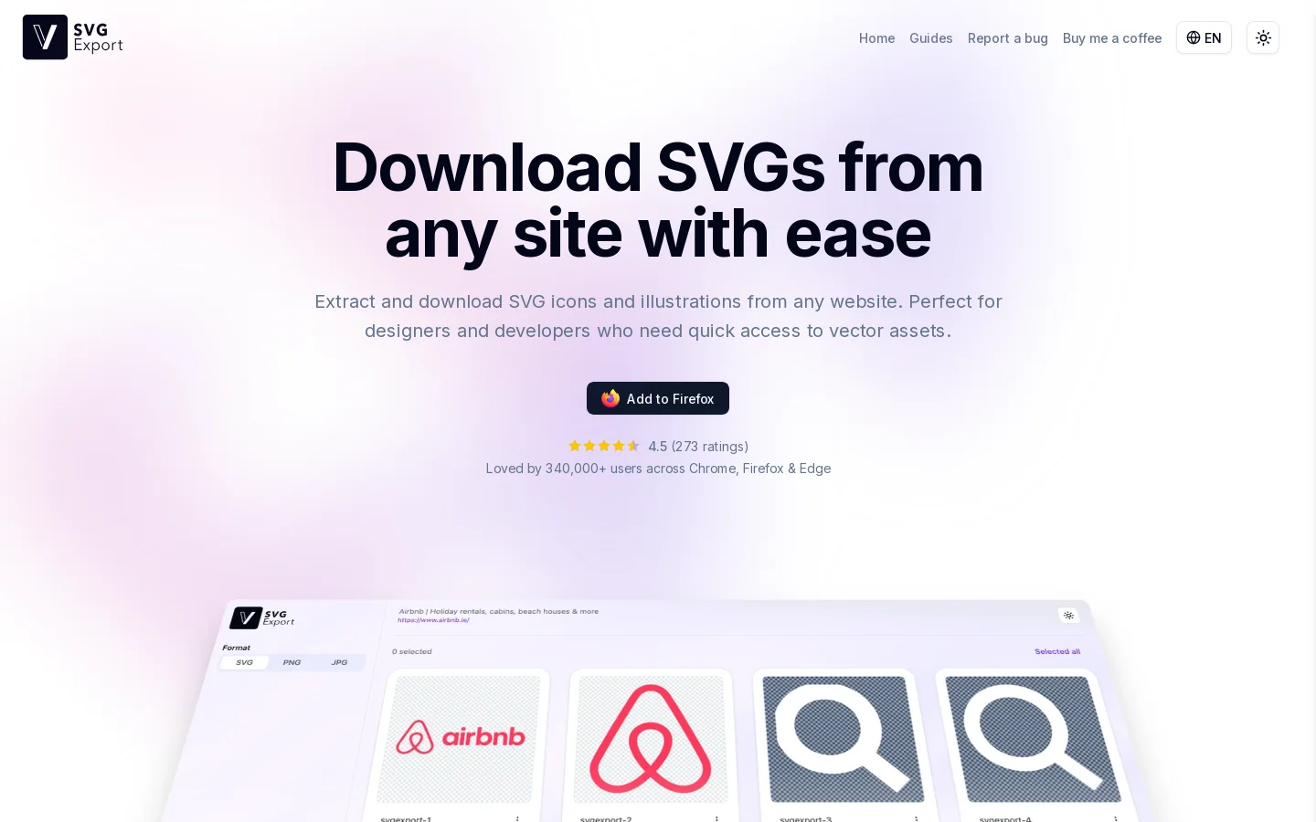 SVG Export Homepage screenshot