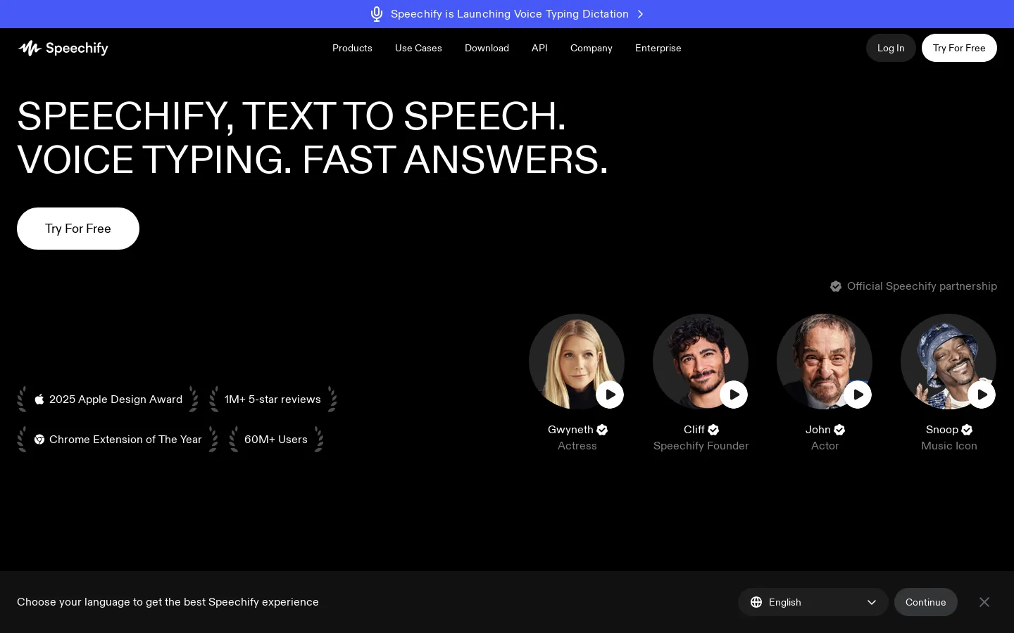 Speechify Homepage screenshot