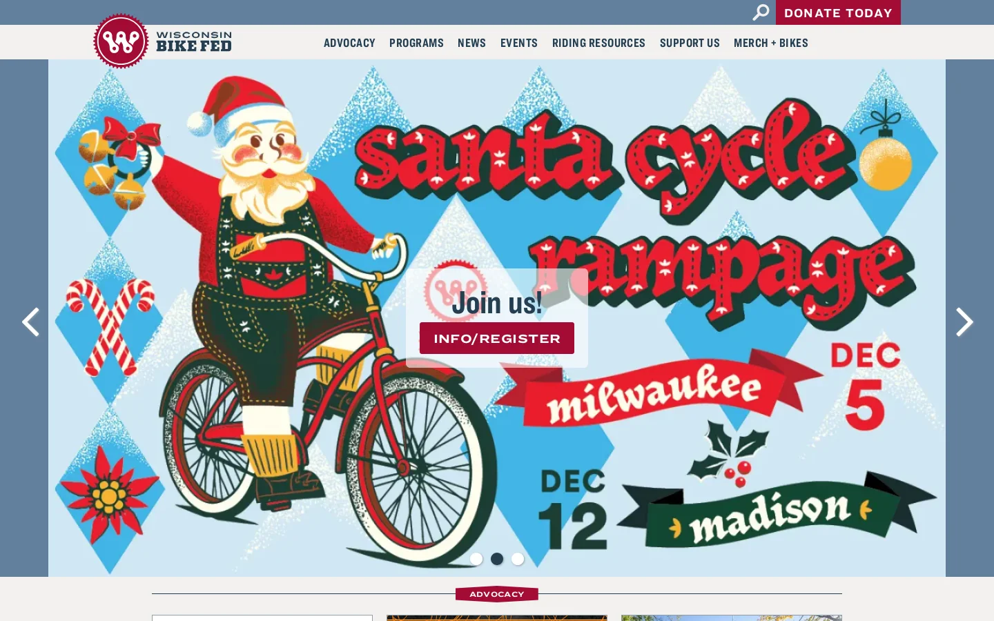 Wisconsin Bike Fed Homepage screenshot