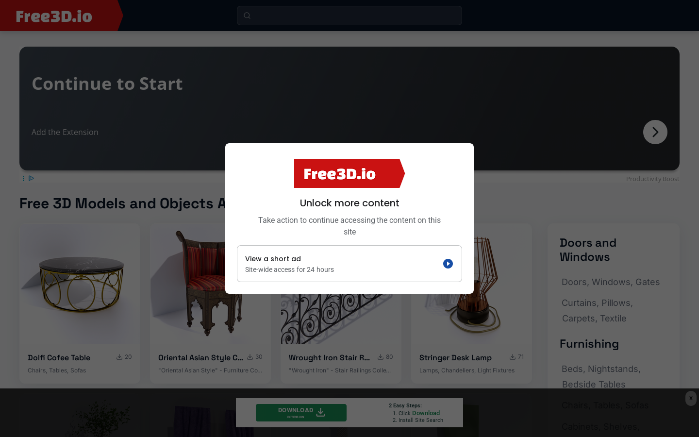 Free 3D Models and Objects Archive on free3D.io Page 1 Homepage screenshot