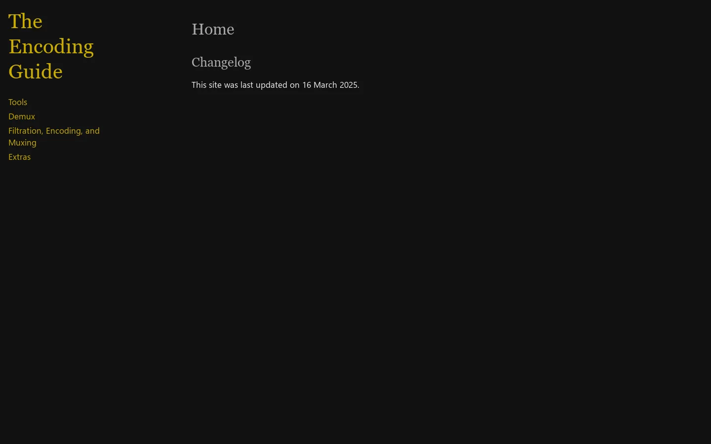 The Encoding Guide Homepage screenshot