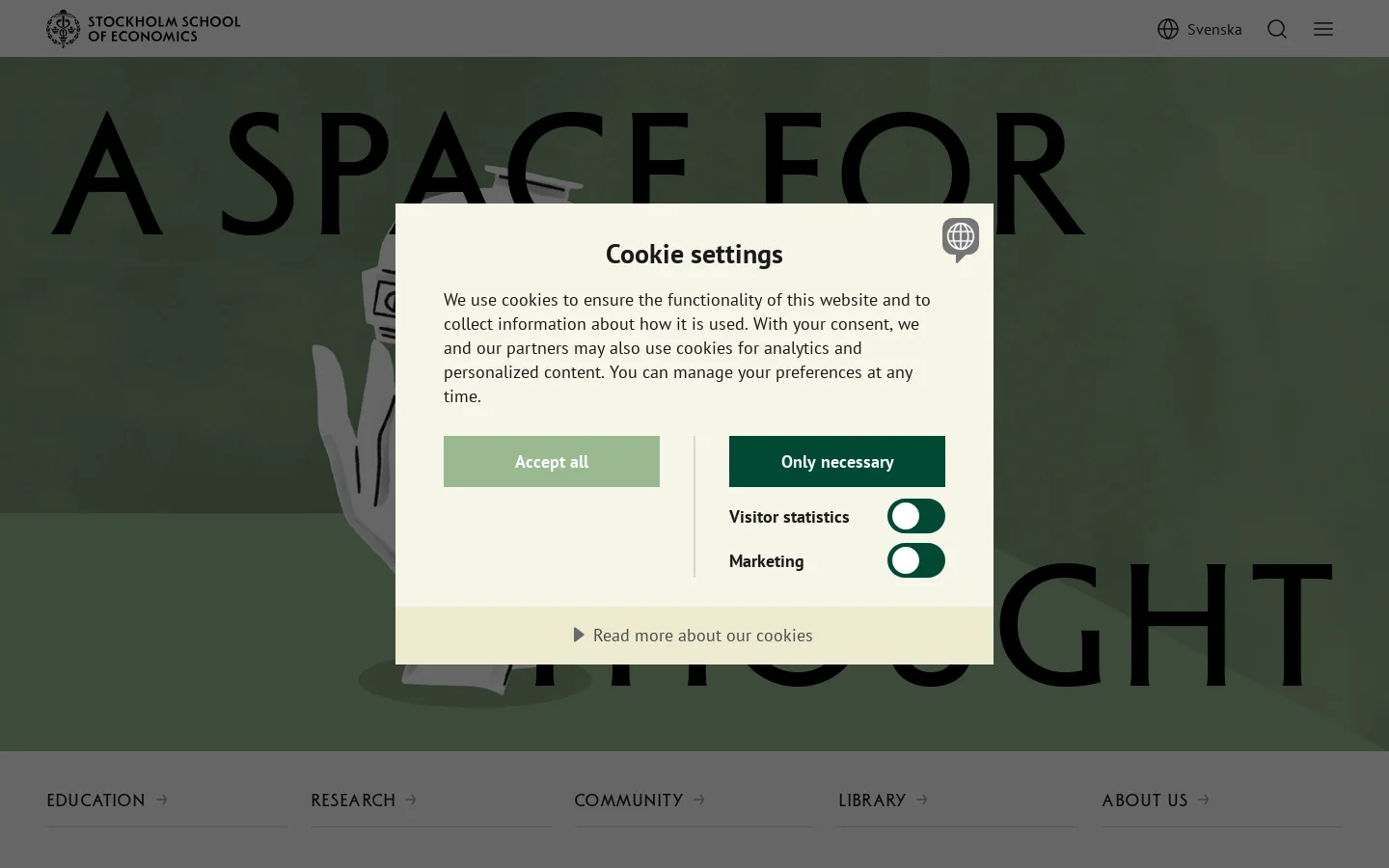 Stockholm School of Economics - Handelshögskolan Homepage screenshot