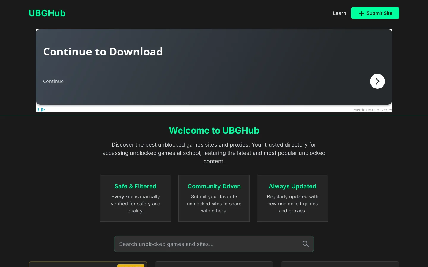 UBGHub Homepage screenshot