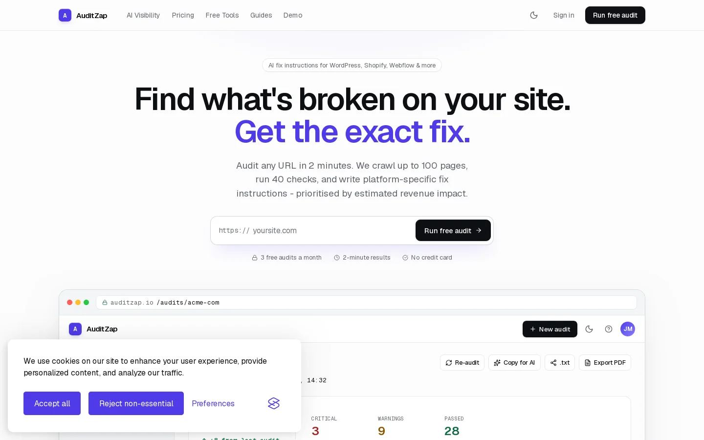 Website Audit Tool - SEO & Performance Homepage screenshot
