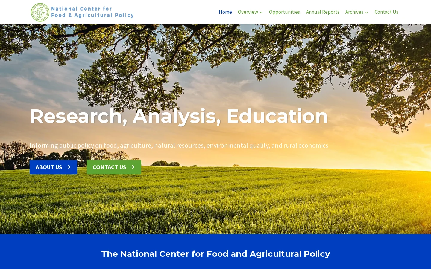 National Center for Food and Agricultural Policy Homepage screenshot