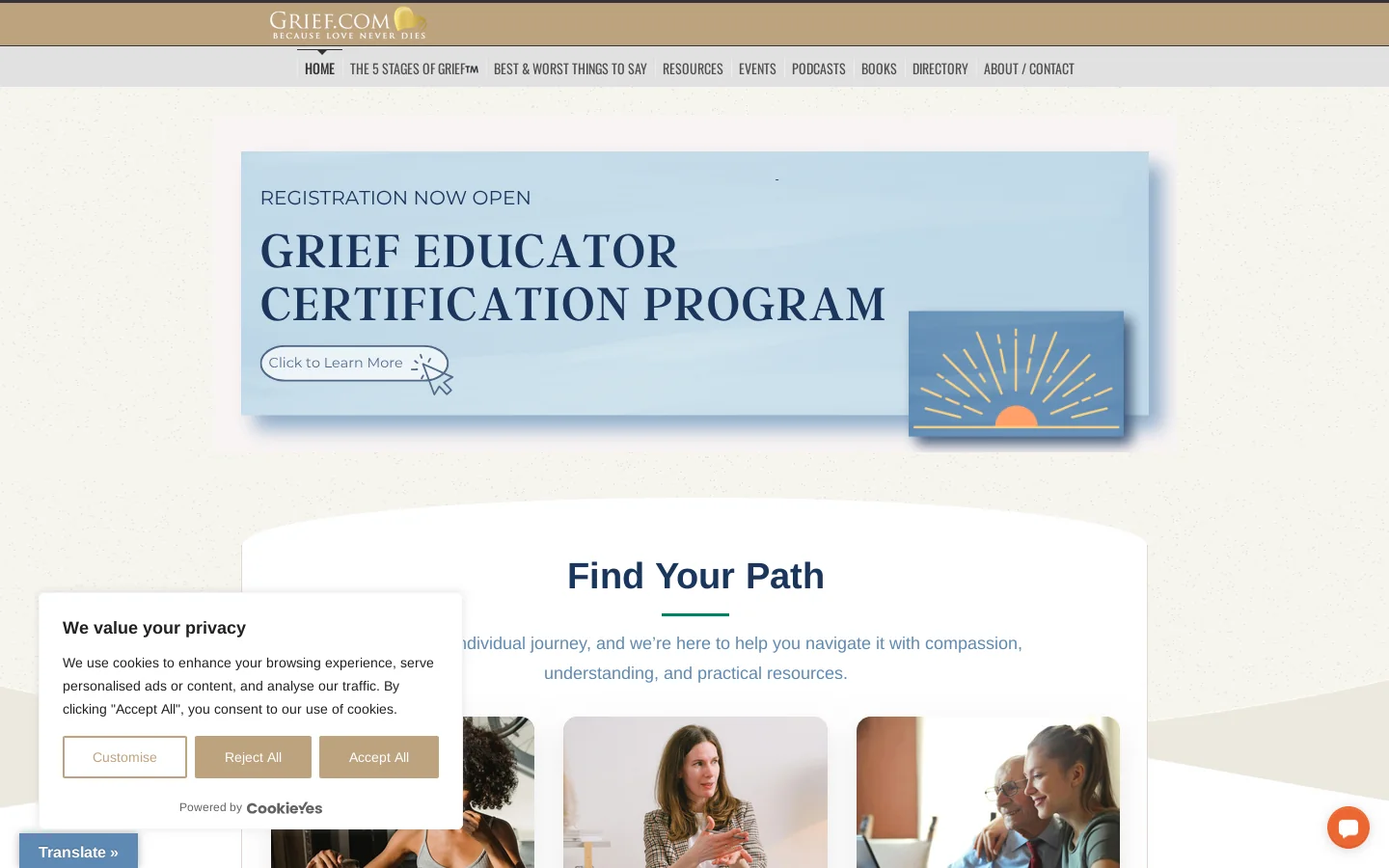 Grief.com Homepage screenshot