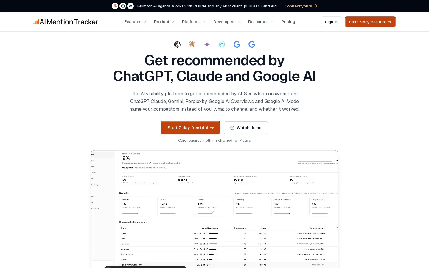 Get Recommended by ChatGPT, Claude and Google AI Homepage screenshot