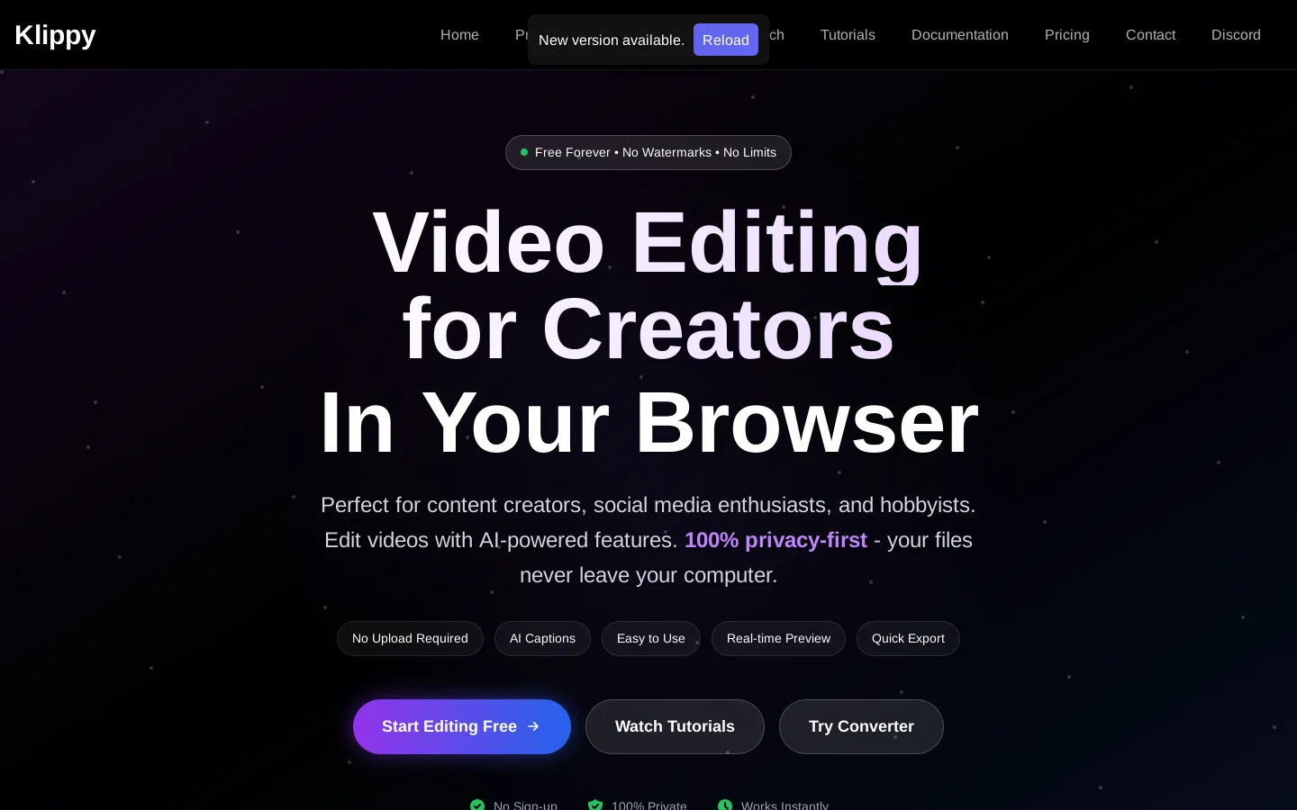 Klippy Homepage screenshot