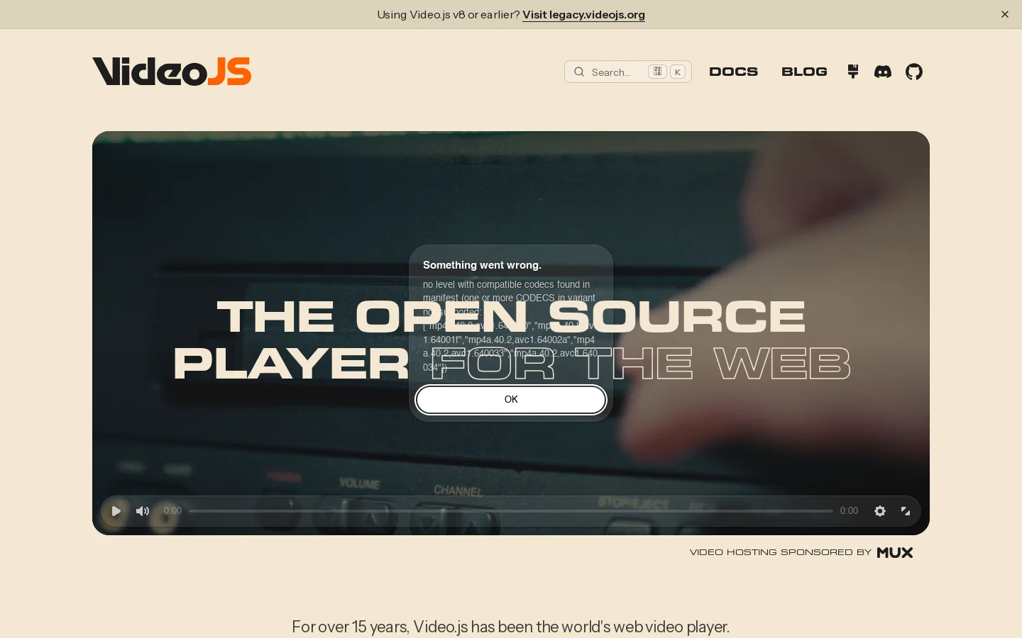 Video.js Homepage screenshot