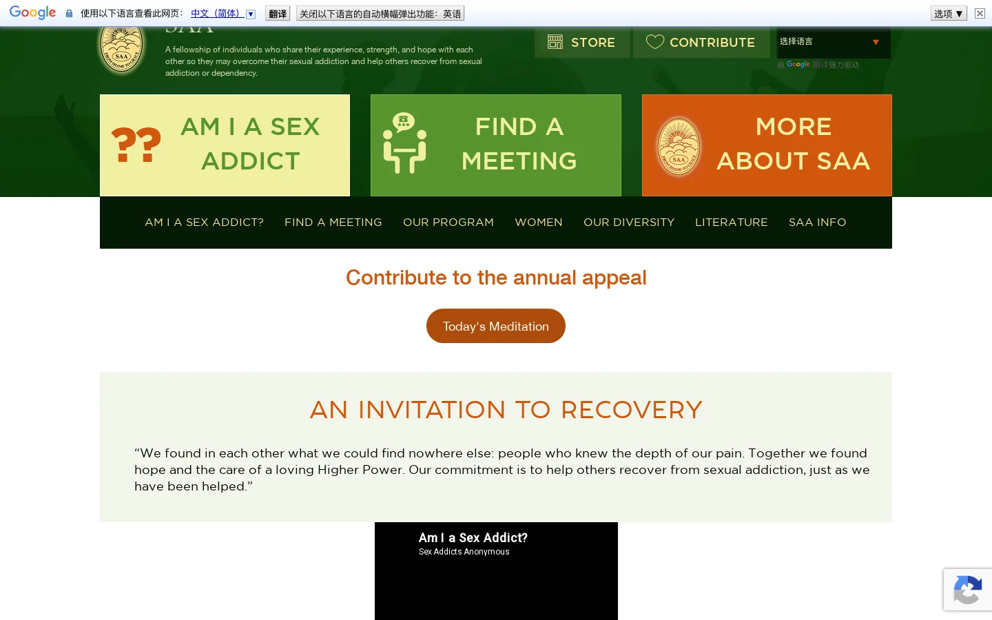 Sex Addicts Anonymous - SAA Homepage screenshot
