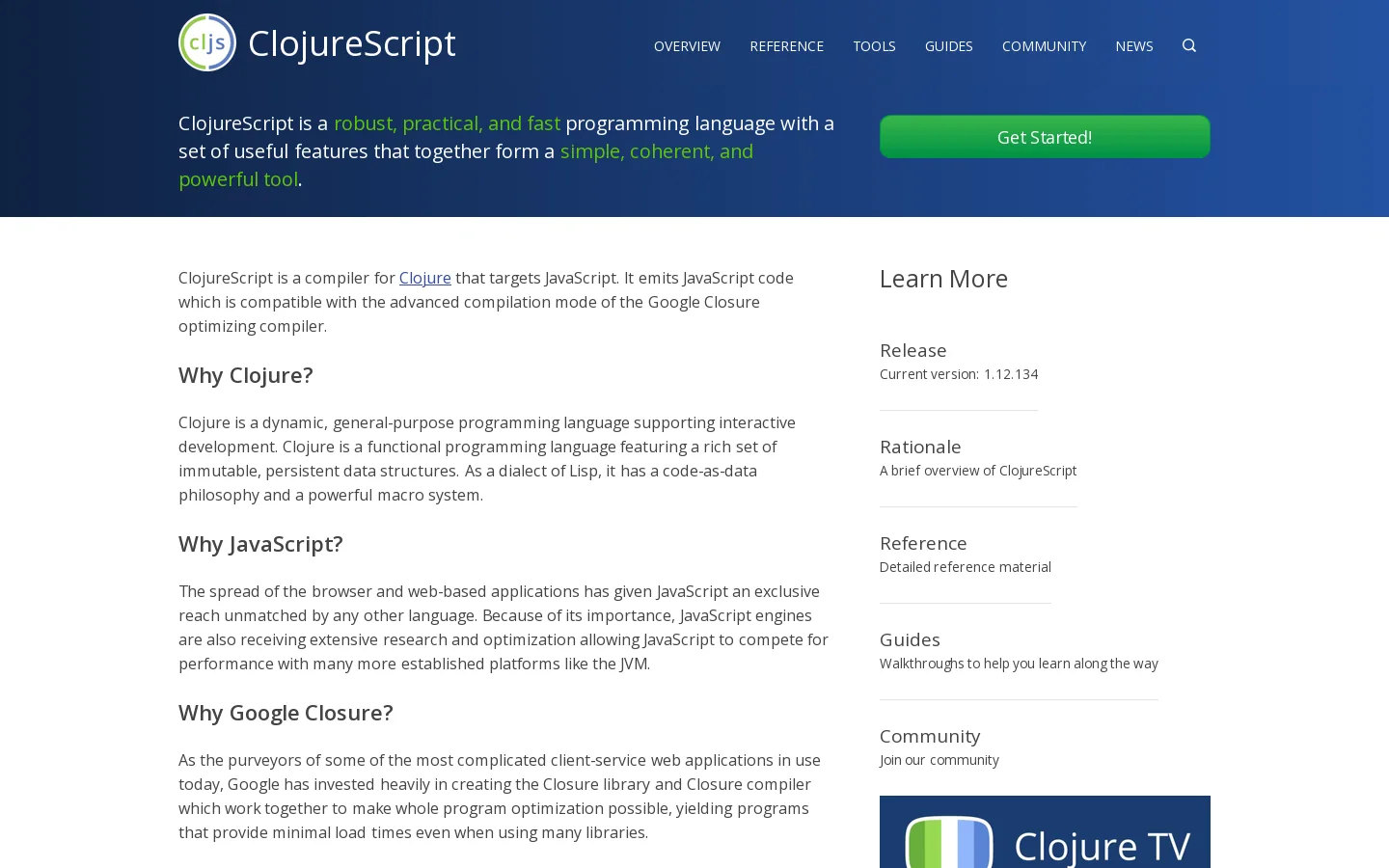 ClojureScript Homepage screenshot