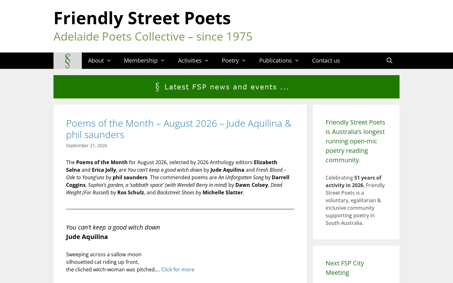 Friendly Street Poets Homepage screenshot