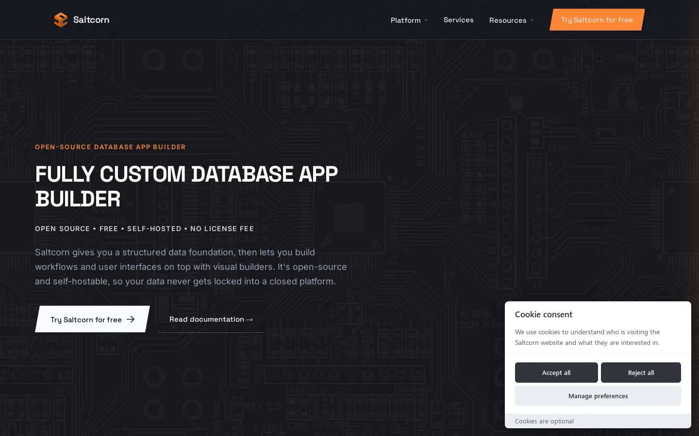 Saltcorn Homepage screenshot