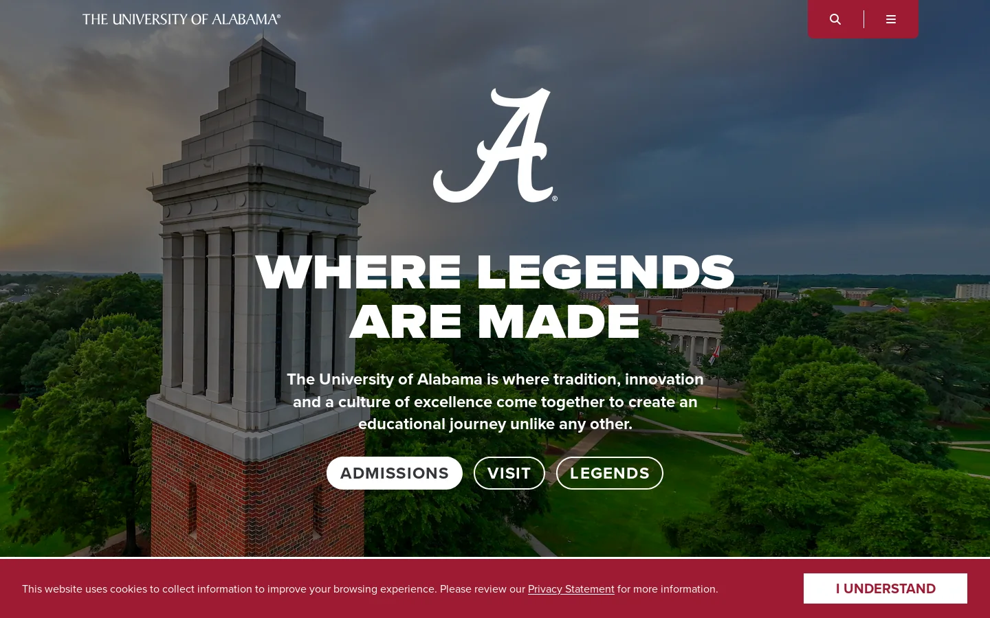 The University of Alabama Homepage screenshot