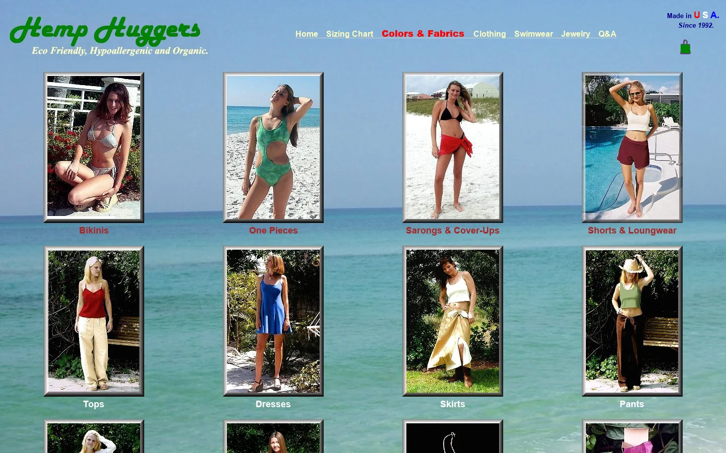 Organic Eco-Friendly hypoallergenic women's clothing and swimwear USA. Homepage screenshot