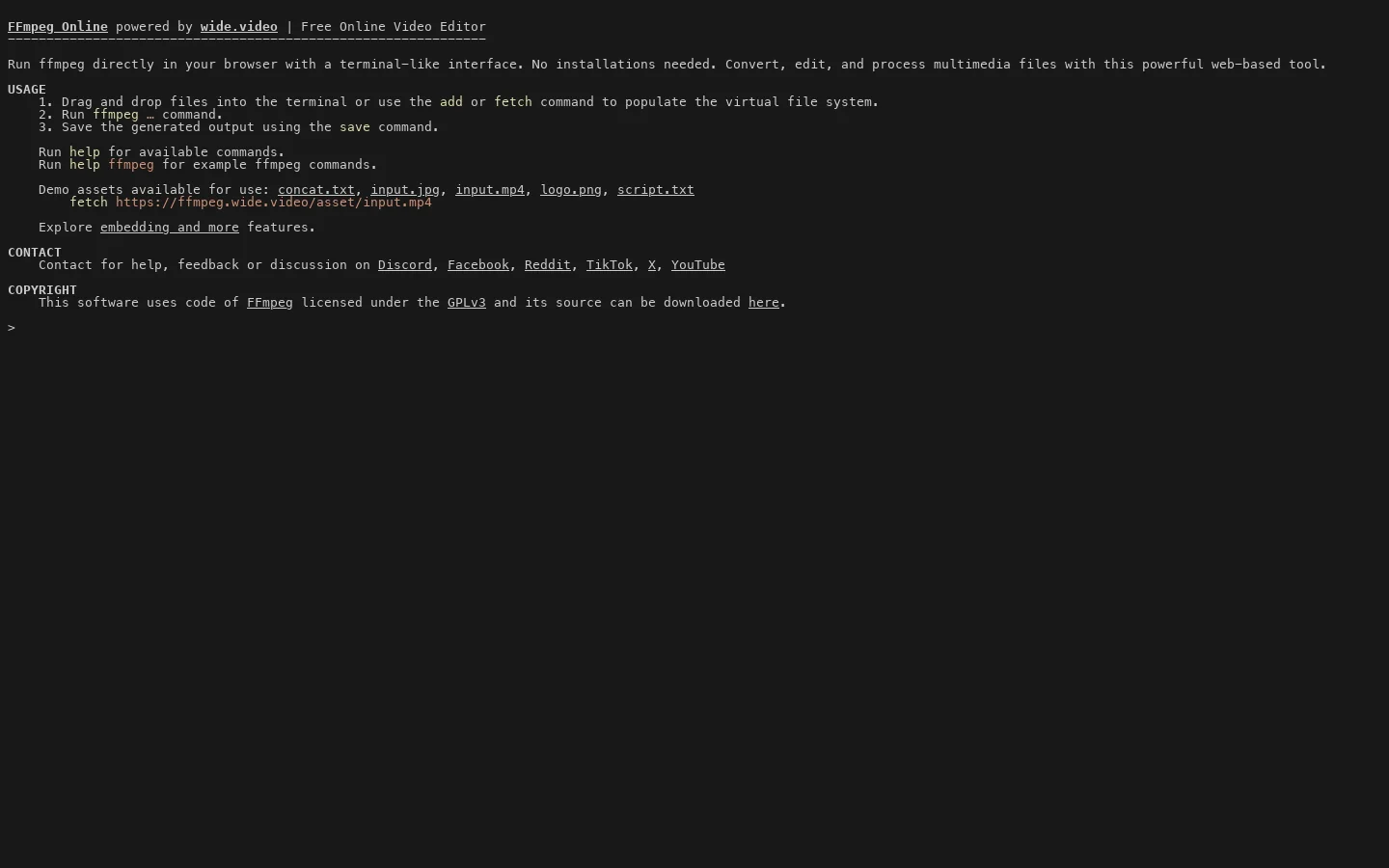 FFmpeg Online Homepage screenshot