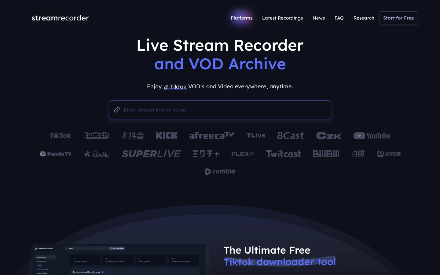 StreamRecorder Homepage screenshot