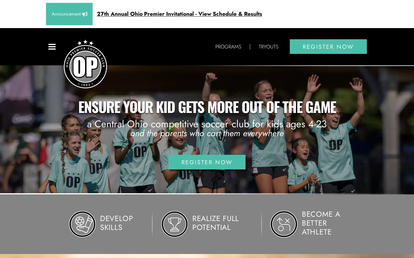 Youth Soccer Club in Central Ohio | Ohio Premier Soccer Club Homepage screenshot