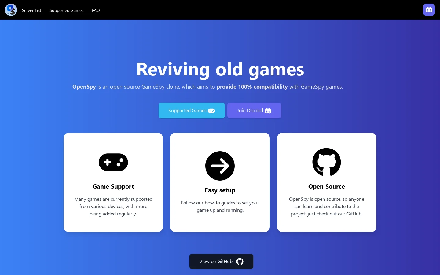 OpenSpy Homepage screenshot