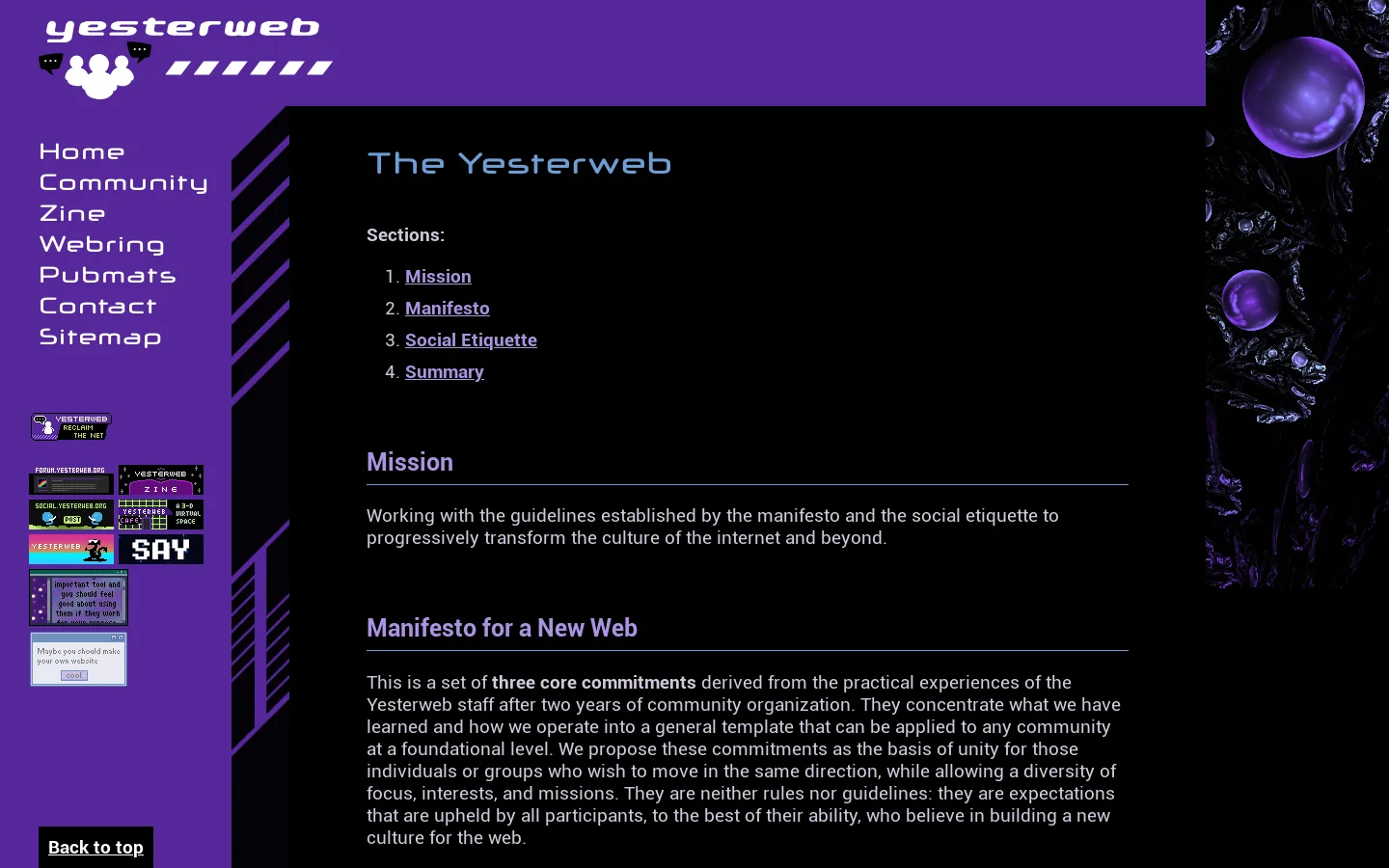 The Yesterweb - Reclaiming the Internet Homepage screenshot