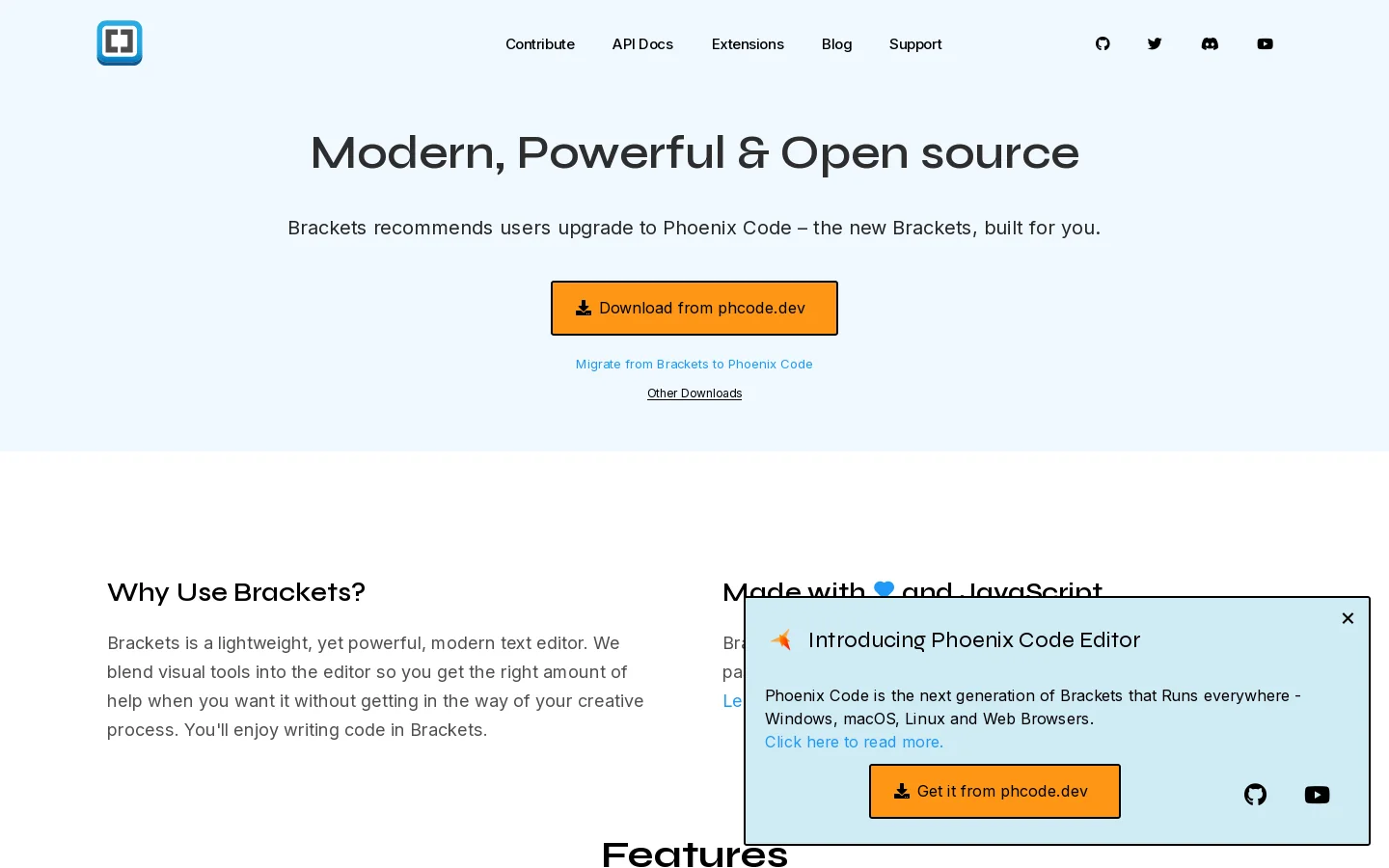 Brackets Homepage screenshot