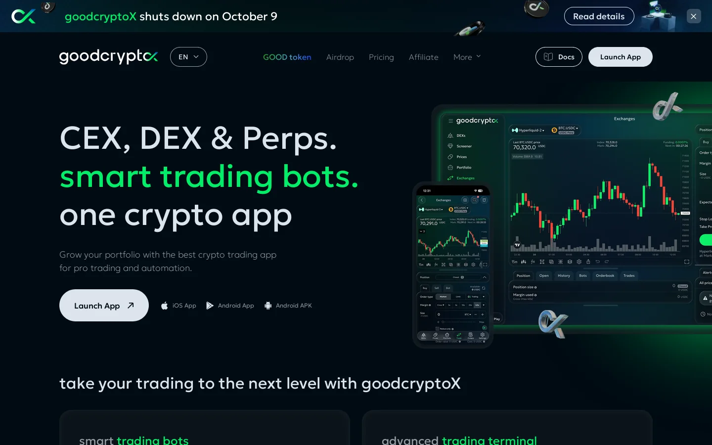 goodcryptoX Homepage screenshot