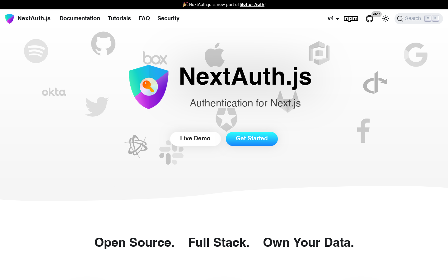 NextAuth.js Homepage screenshot