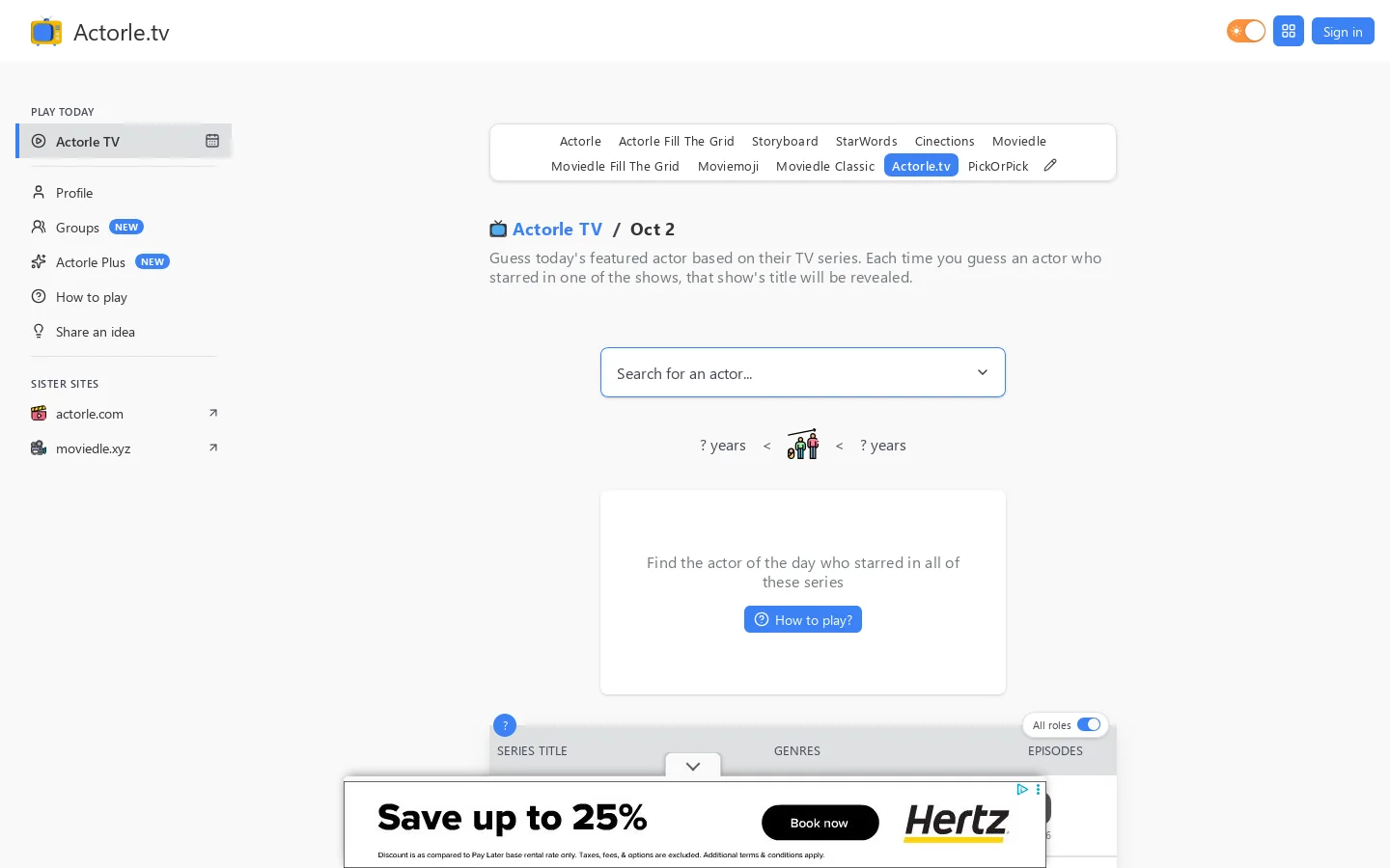 Actorle TV Homepage screenshot