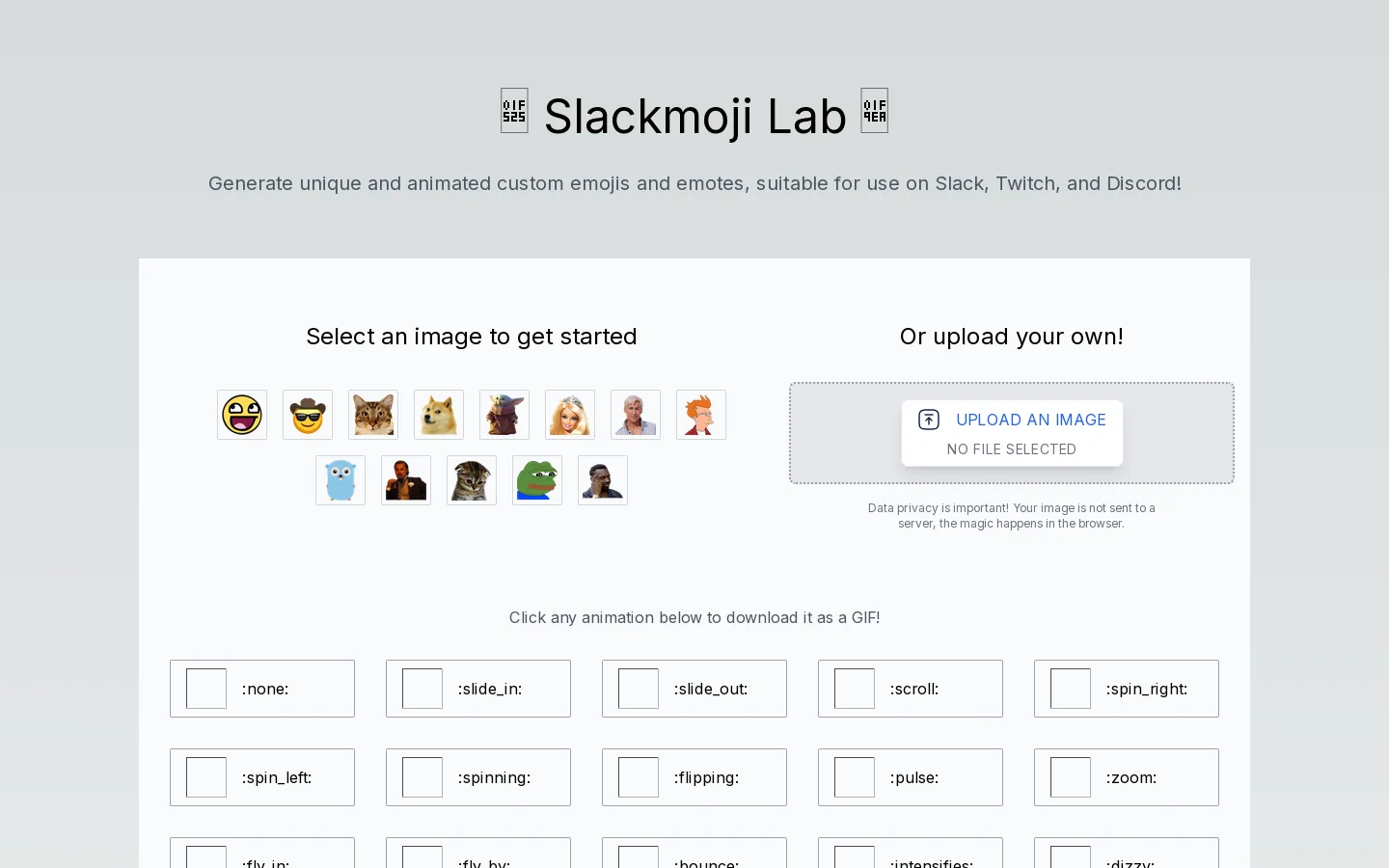 Slackmoji Lab Homepage screenshot