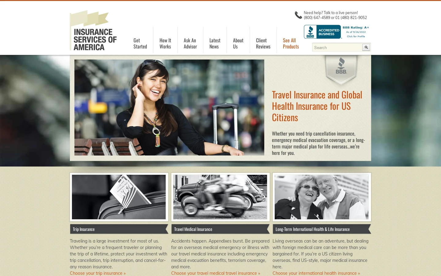 Travel Insurance and Global Health Insurance for US Citizens Homepage screenshot