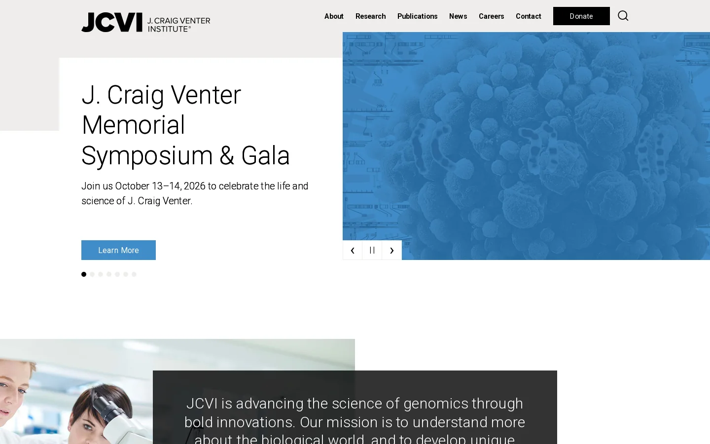 JCVI Homepage screenshot