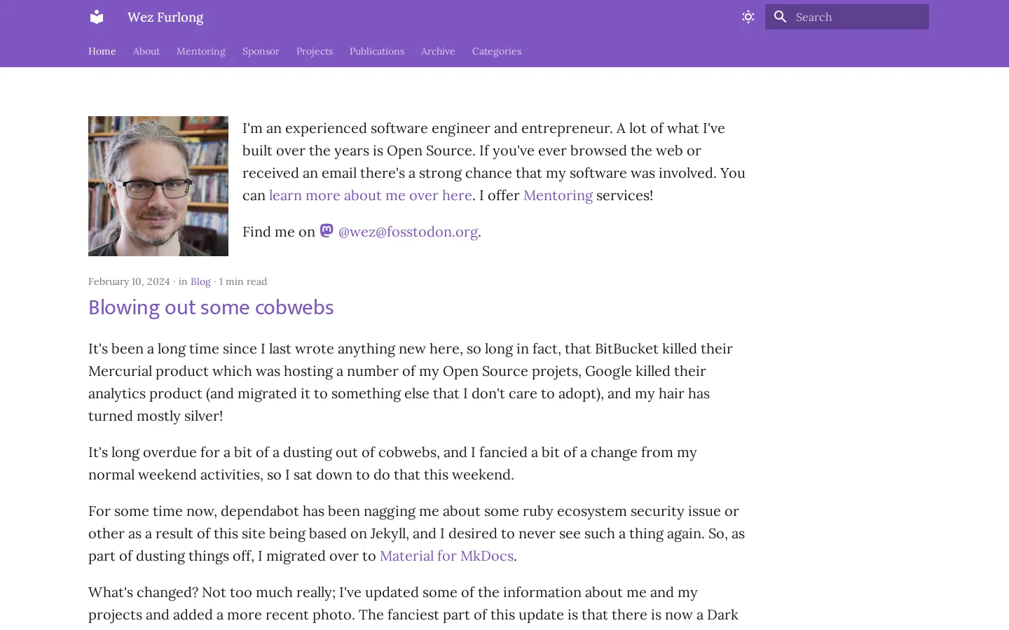 Wez Furlong Homepage screenshot