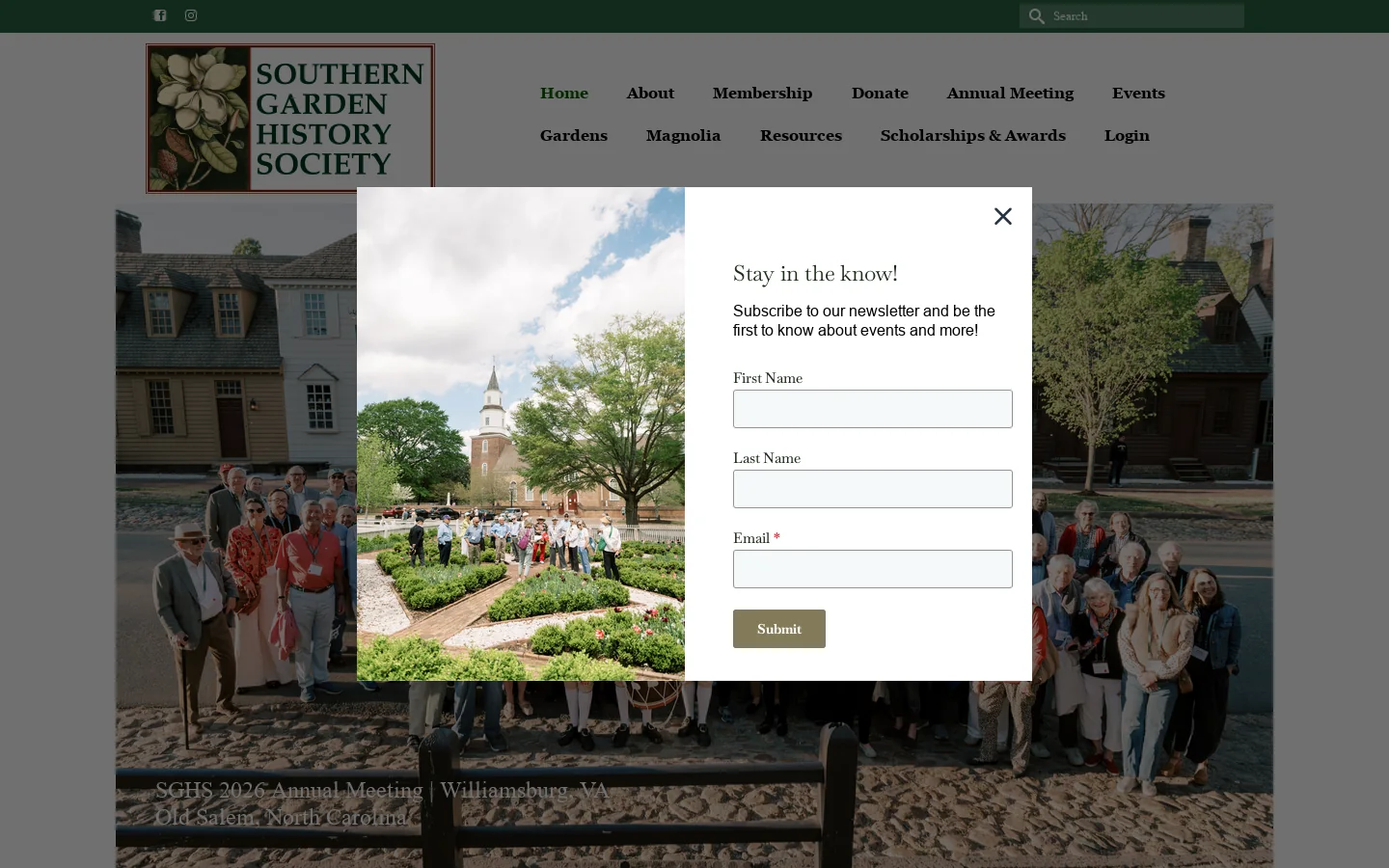 Southern Garden History Society Homepage screenshot