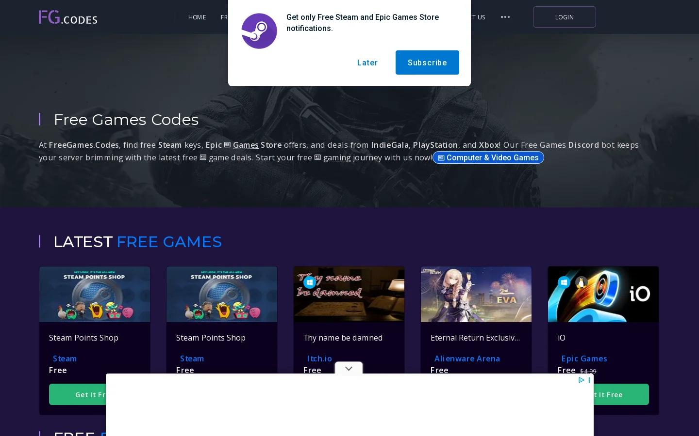 FreeGames.codes Freebies Gaming, Free Games Kyes and Codes Homepage screenshot