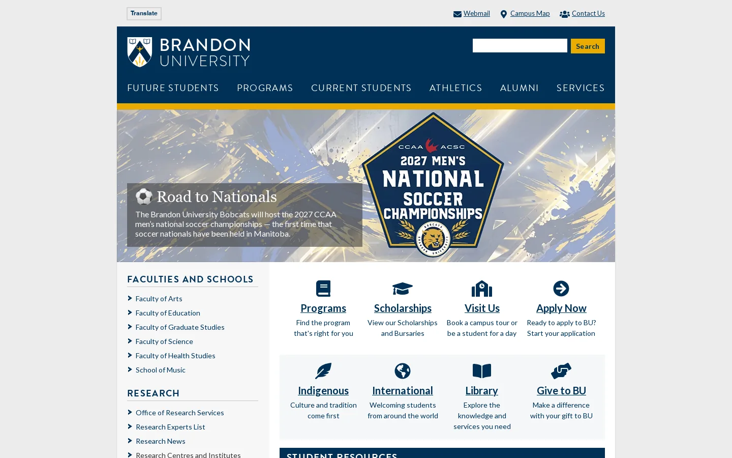 Brandon University Homepage screenshot