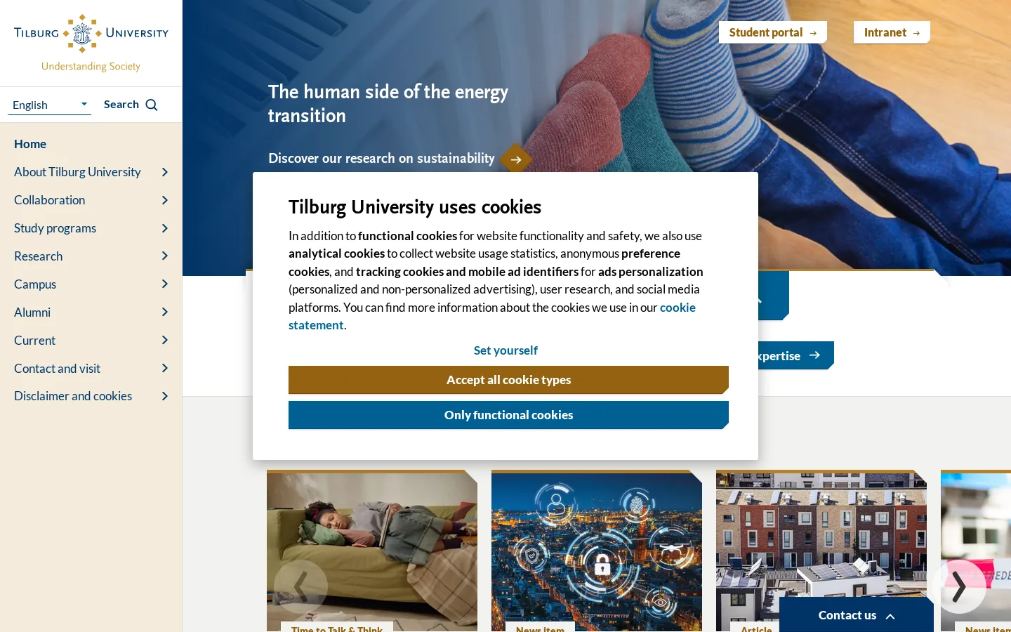 Tilburg University Homepage screenshot