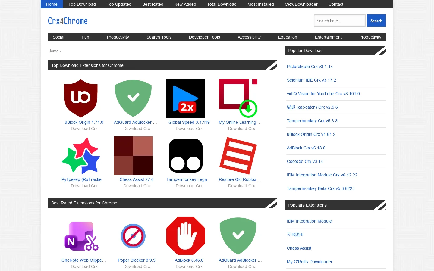 Crx4Chrome Homepage screenshot
