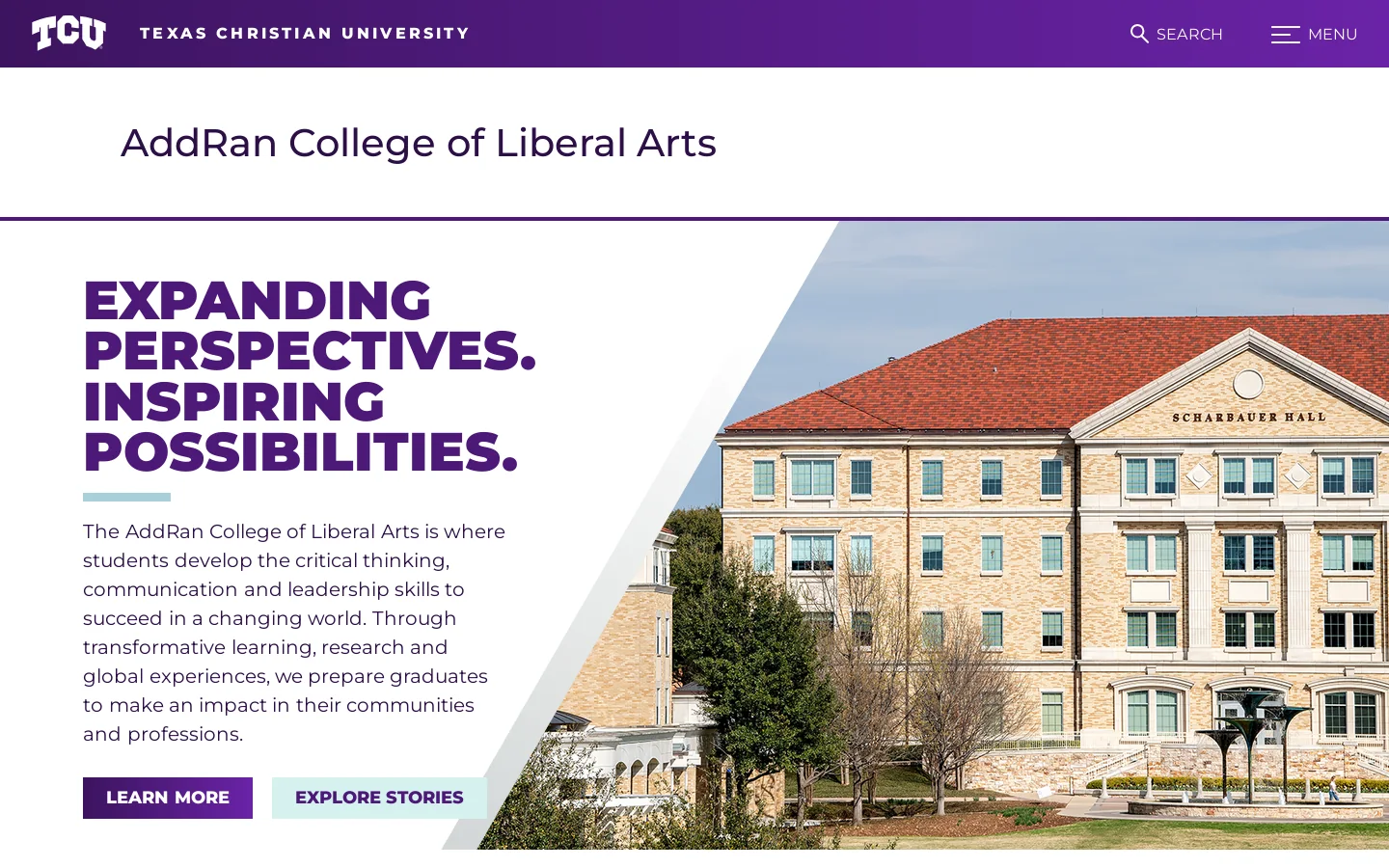 AddRan College of Liberal Arts Homepage screenshot